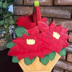 Decorative Wooden Holiday Basket “Poinsettia”